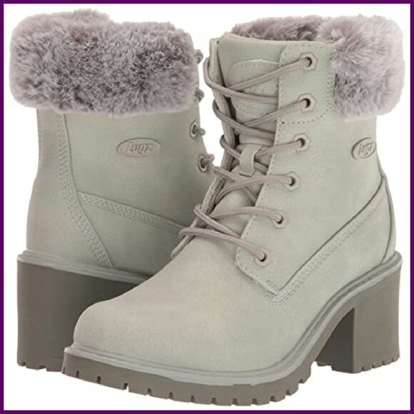 Women's Faux Fur Ankle Boots, Cushioned Insole, Lace Up, Synthetic Nubuck - Picture 6 of 7